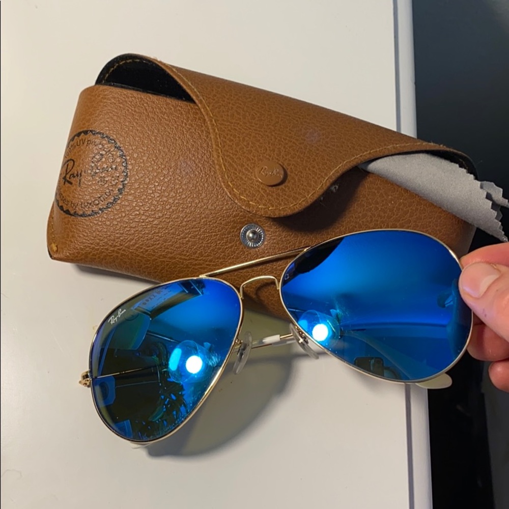 Large Blue Reflective Ray Ban Aviators